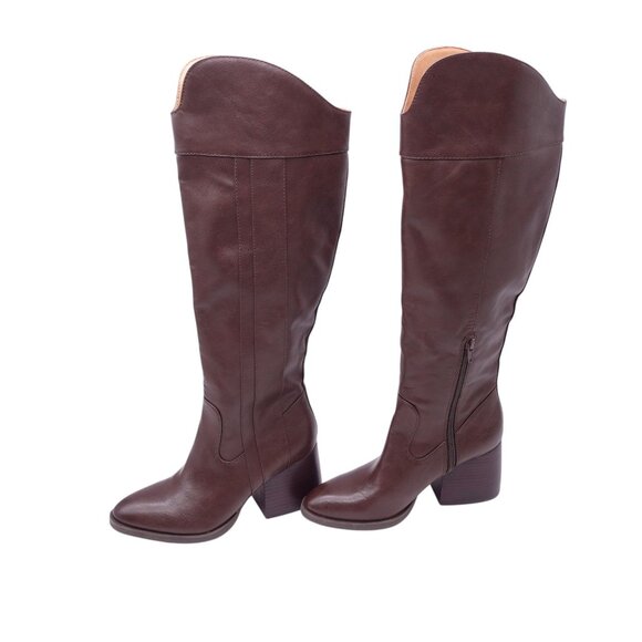 NWOB Korks Scarlet Western Boots Size 7 M Brown Leather Stacked Block Heels - Picture 4 of 7